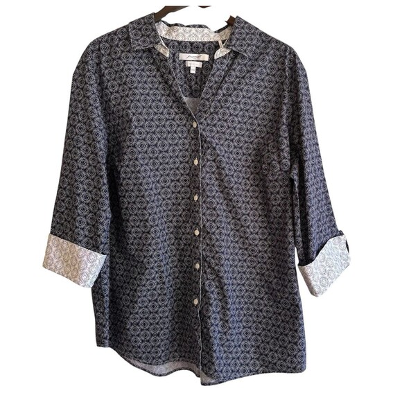 Foxcroft Womens Contrast Cuff Button Up Top Size 20W Office Collared Geometric - Picture 1 of 9